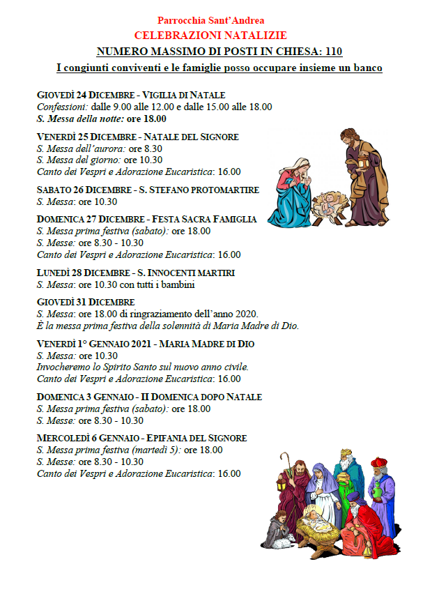 Calendario celebrazioni natalizie Sant’Andrea 2020-2021