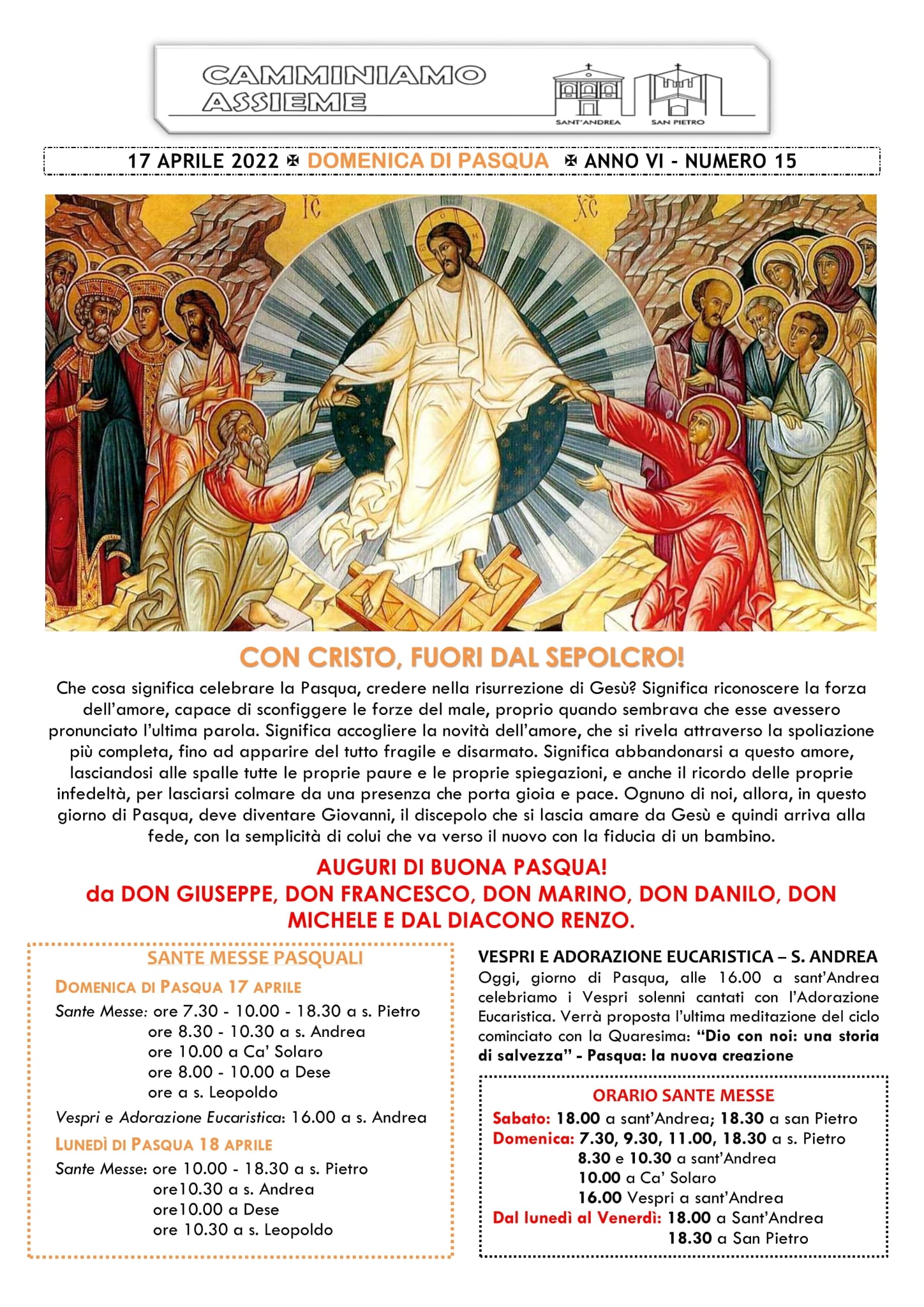 Foglietto parrocchiale 17 Aprile 2022, Domenica di Pasqua